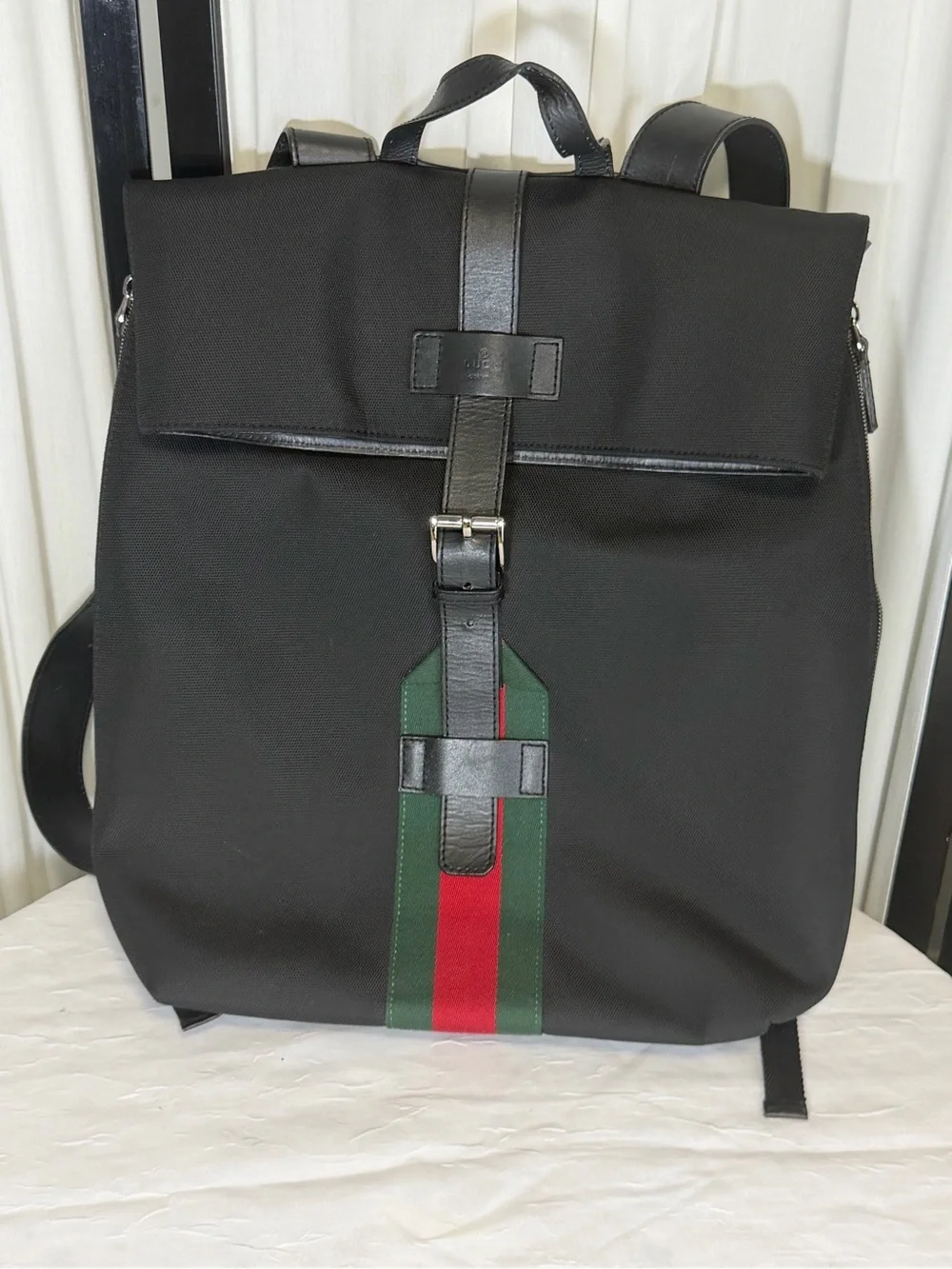 Unbranded Black Canvas Men's Backpack with Green and Red Accent